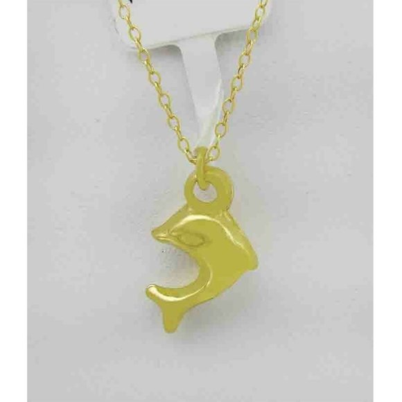 Solid 3D Dolphin Pendant 14k Yellow Gold